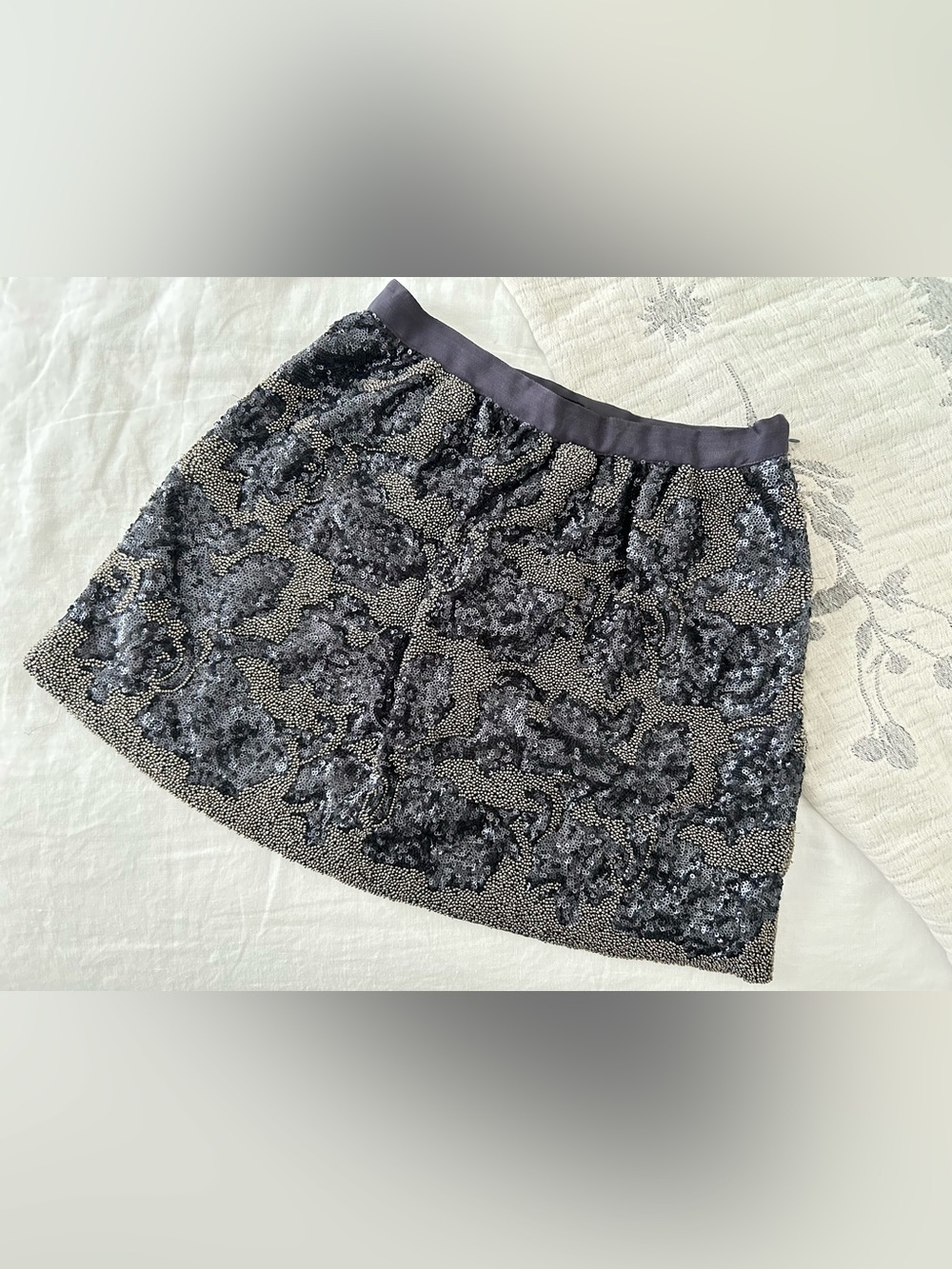 Club Monaco Embellished Beaded Sequin Purple Gold Mini Skirt Sz 0 GUC
